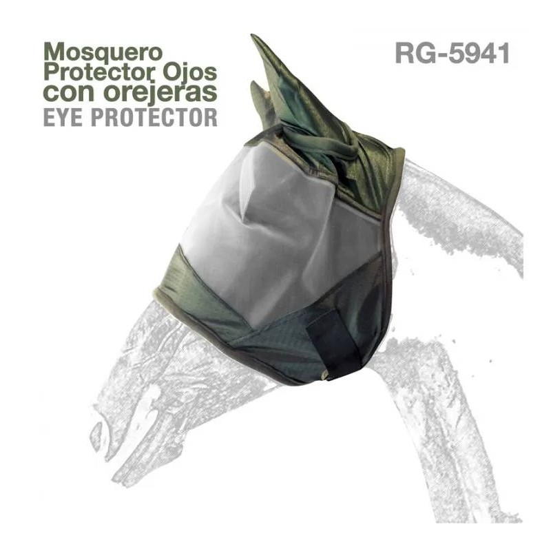 Mascara antimoscas con velcro para caballos con orejeras.